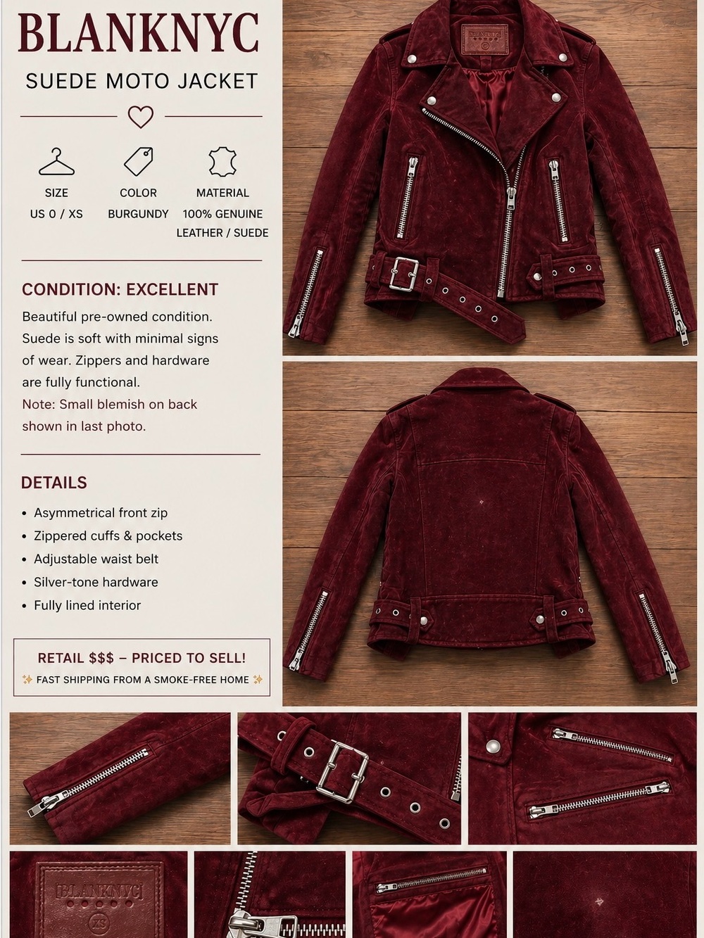 Blank NYC Burgundy Suede Moto Jacket with Silver Hardware